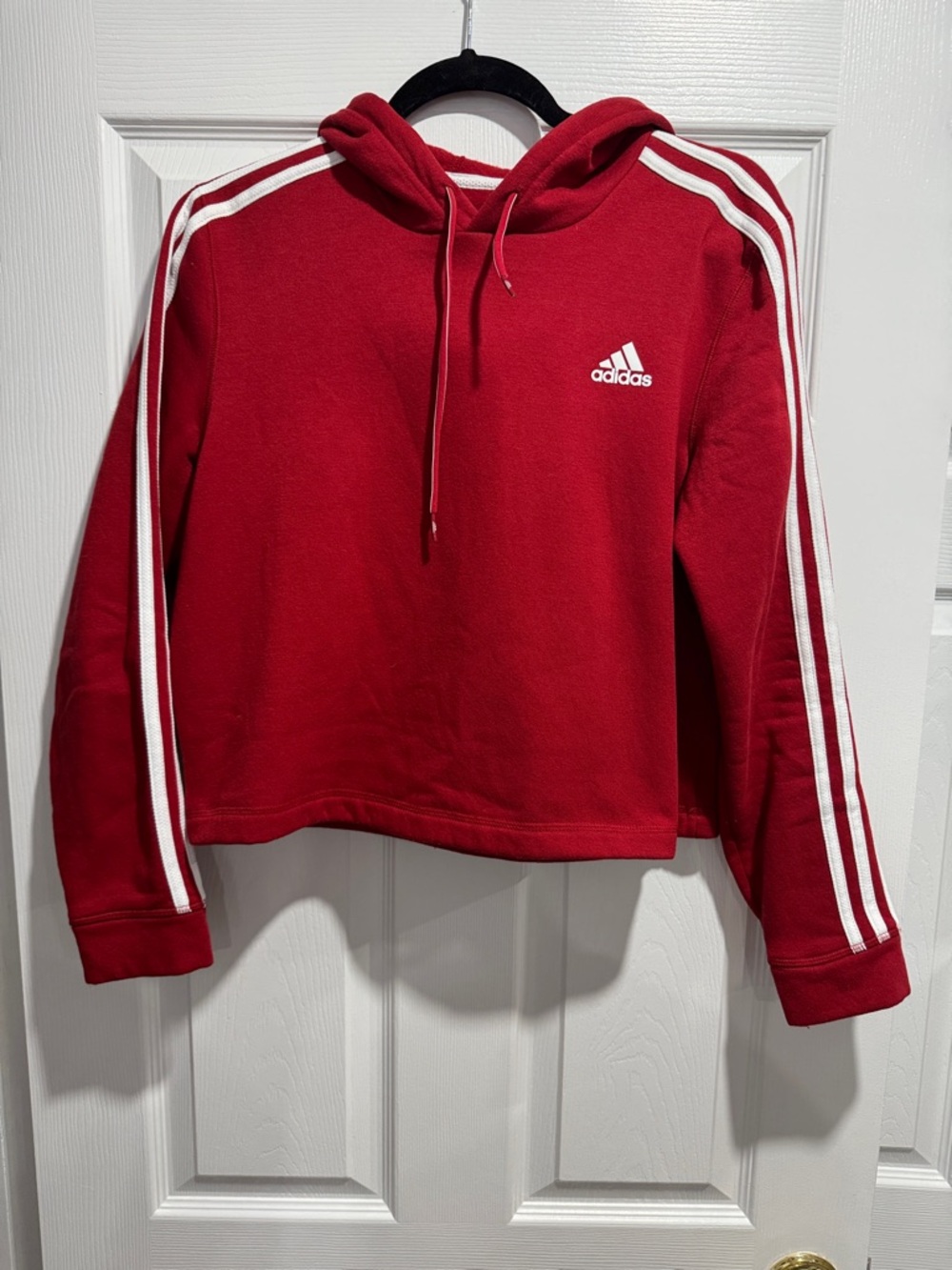 Adidas Red Pullover Hoodie with White Stripes